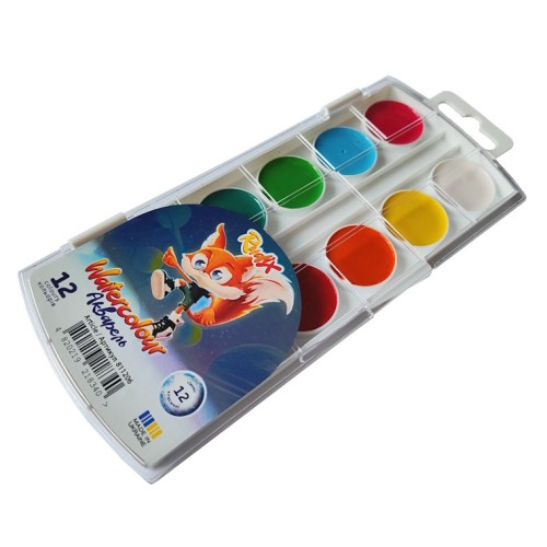 Фарби акварельні на 12 кольорів без пензля, пластик, RUDIX