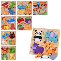 Пазли дерев'яні 4 в 1 з англійськими назвами, в асортименті, у пакеті 18х18х1 см