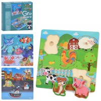 Рамка-вкладиш з ручкою на 5 фігур з ігровим полем 15х15 см, в асортименті, у коробці 15,5х15,5х2,5 см