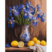 Картина за номерами «Іриси у вазі та лимони» 40х50 см, ТМ Ідейка