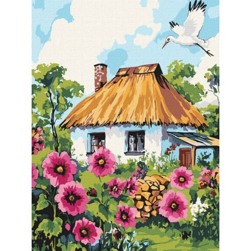 Картина за номерами «Мальви біля хати» 30х40 см, ТМ Ідейка