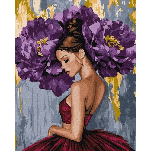 Картина за номерами «Балерина з пурпурними півоніями» 40х50 см з фарбами металік, ТМ Ідейка