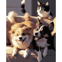 Картина за номерами «Дві собаки і кіт» 40х50 см, ТМ Strateg