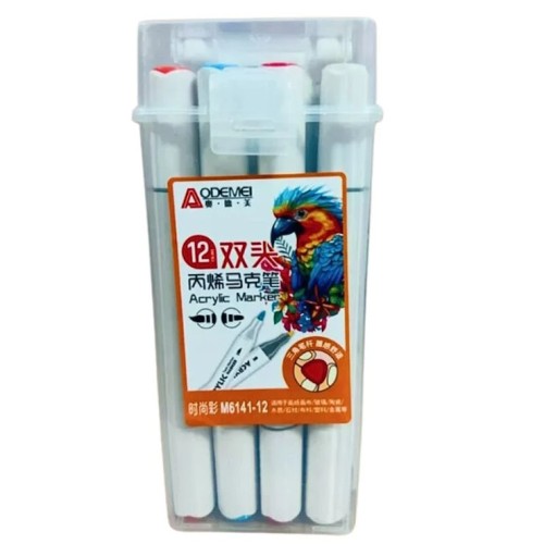 Набір скетчмаркерів «Aodemei» двосторонніх на 12 кольорів акрилових трикутні у пластиковому контейнері, ТМ J.Otten