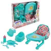 Аксесуари для ляльки: стільчик 12х14 дюймів, столові прибори, горщик, соска, пляшечка, у коробці 44х9х32,5 см