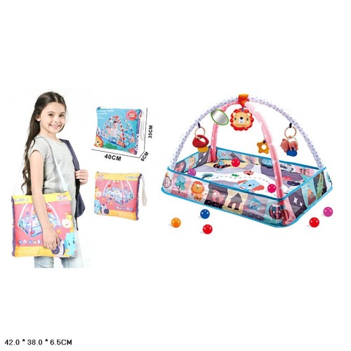 Килимок для немовлят з брязкальцями та кульоками, у сумці 42х38х6,5 см