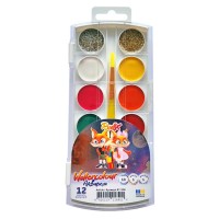 Фарби акварельні на 12 кольорів з пензликом, пластик, RUDIX