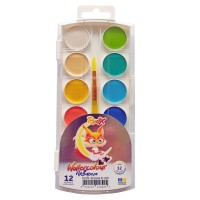 Фарби акварельні на 12 кольорів пастельні з пензликом, пластик, RUDIX