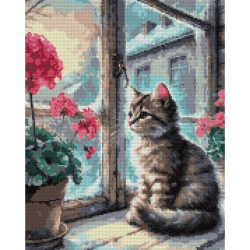 Алмазна мозаїка «Квітка та кошеня» 40х50 см, ТМ SANTI