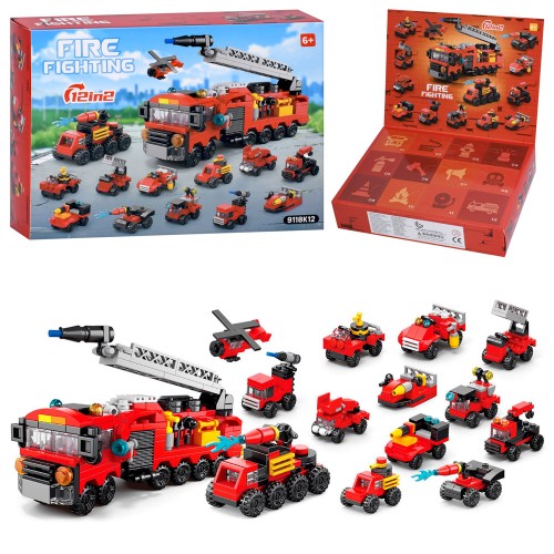 Адвент-календар-конструктор «Пожежна техніка» 2 в 1: набір домашніх тварин 12 в 2, у коробці 24,5х18,5х5 см.