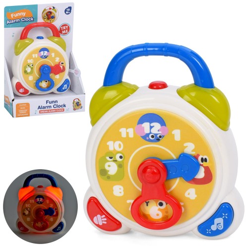 Годинник 12,5 см з музикою та світлом, на батарейках, в асортименті, у коробці 18,5х13х5,5 см