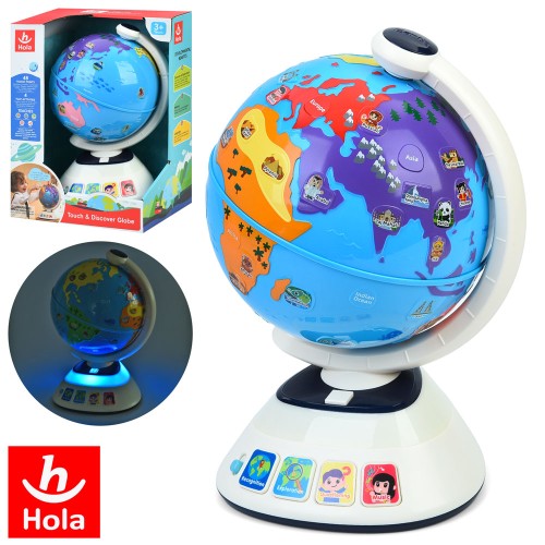 Глобус 30 см навчальний сенсорний з музикою, світлом та англійською озвучкою, 2 режимами гучності, на батарейках, у коробці 25,5х34,5х21,5 см.