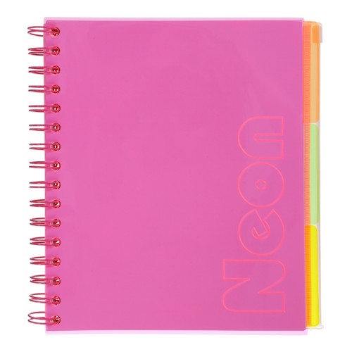 Зошит з роздільниками «NEON» В5 на 120 аркушів у клітинку з пластиковою обкладинкою на спіралі збоку, рожевий, ТМ Buromax