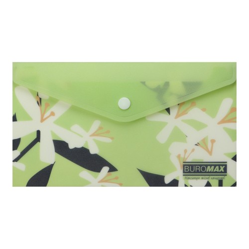 Папка-конверт на кнопці «ARABESKI» DL з матового напівпрозорого пластику, салатова, ТМ Buromax