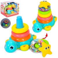 Пірамідка-каталочка «Черепаха» 22 см музична зі світлом на 5 кілець з брязкальцем, на батарейках, у коробці 24,5х21,5х25 см.