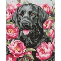 Набір з алмазною мозаїкою «Собака у півоніях» 40х50 см, ТМ Ідейка