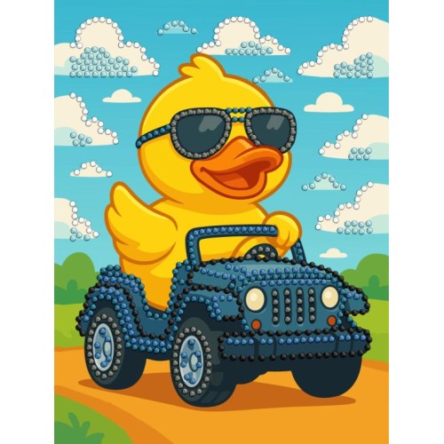 Набір з алмазною мозаїкою з частковою викладкою «Качка на машині» 15х20 см, ТМ Ідейка