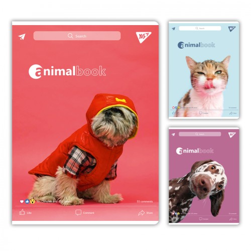 Канцелярська книга «Animalbook» на 48 аркушів у клітинку з ламінованою обкладинкою, в асортименті, ТМ Yes