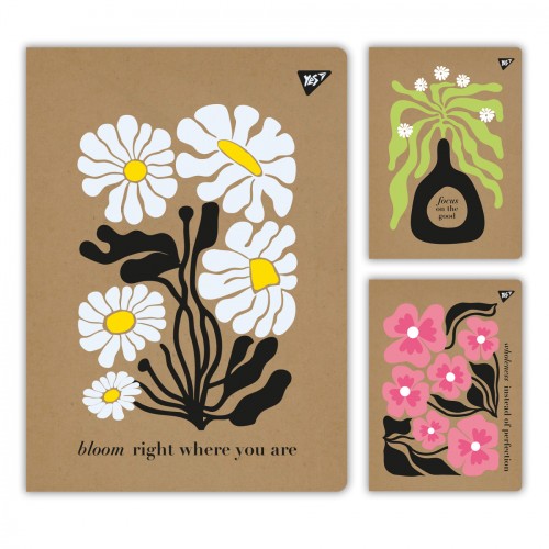 Канцелярська книга «Квіти» на 48 аркушів у клітинку з ламінованою обкладинкою, в асортименті, ТМ Yes