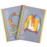Канцелярська книга «Notebook» на 80 аркушів у клітинку з ламінованою обкладинкою на спіралі збоку, в асортименті, ТМ Yes