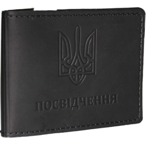 Обкладинка на посвідчення 10,5х8 см зі шкіри, чорна