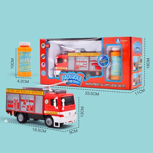 Пожежна машина 18,5х9х12 см зі світлом, на батарейц та мильні бульбашки, у коробці 33,5х11х16 см