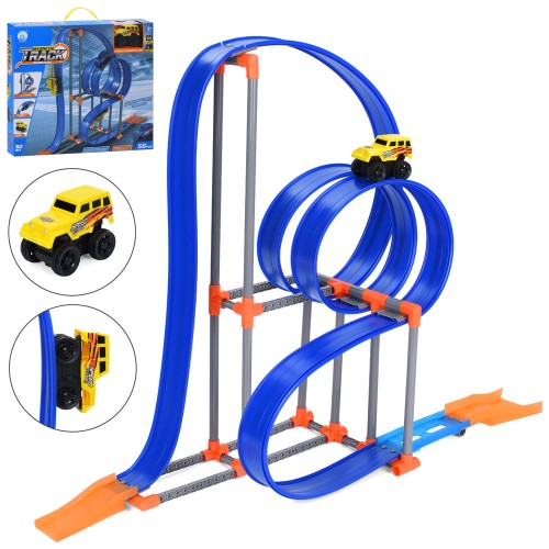 Трек 70х32х62 см на 56 деталей та машинка 7,5 см інерційна з обертанням на 360, у коробці 41х36х7 см