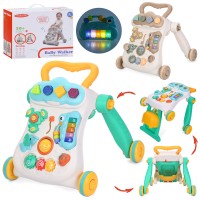 Ходунки музичні зі світлом, ігровою панеллю, піаніно, шестеренками, спінером, рухливими деталями, корівкою-пискалькою, тріскачкою, сортером, на батарейці, в асортименті, у коробці 44х34х19 см