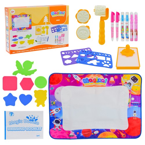 Килимок для малювання водою 100х71 см з трафаретами, 6 водяних маркерів та інструкція з малювання, у коробці 28х6х19 см