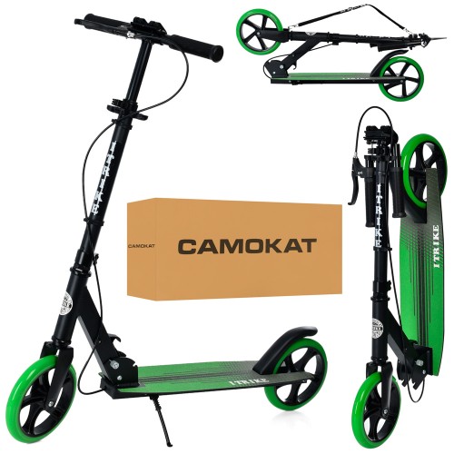 Самокат 2-колісний на алюмінієвій рамі, колеса ПУ 200 мм, кермо 89-100 см, підніжка 33-15 см, підставка, ручне гальмо.