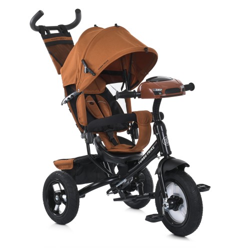 Велосипед 3-колісний на металевій рамі з гумовими колесами 12 та 10дюймів, USB, Bluetooth, пультом, світлом, вільним ходом коліс, гальмами, підшипниками, помаранчевий.