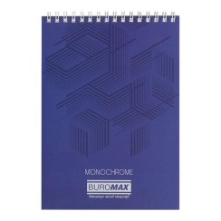 Блокнот «Monochrome» А5 на 48 аркушів у клітинку на спіралі зверху з картонною обкладинкою, синій, JOBMAX