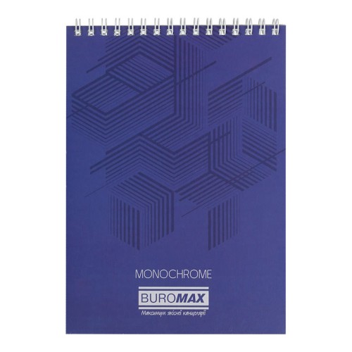 Блокнот «Monochrome» А5 на 48 аркушів у клітинку на спіралі зверху з картонною обкладинкою, синій, JOBMAX