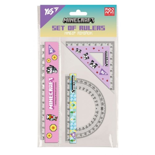 Набір «Minecraft.Spring»: лінійка 15 см, косинець, трансопртир, ТМ Yes