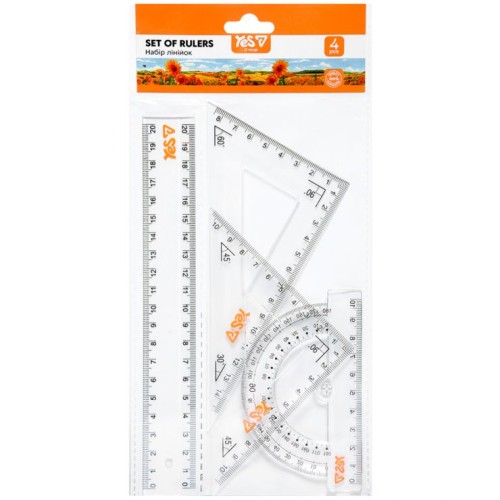 Набір «Orange Line»: лінійка 20 см, 2 косинці, трансопртир, ТМ Yes