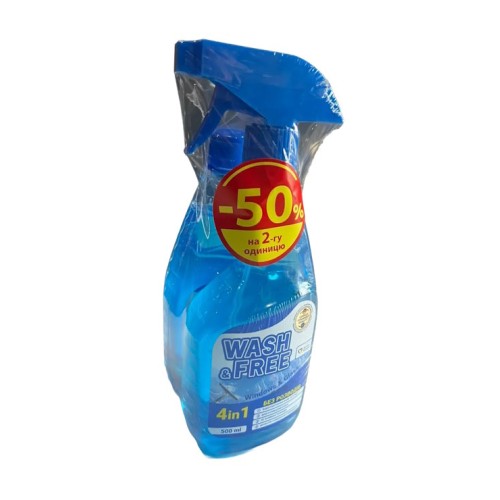 Набір:засіб для миття скла та дзеркал 500 мл та запаска 500 мл, WASH&FREE