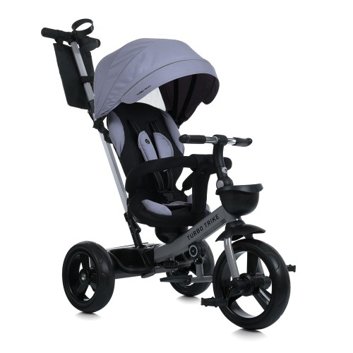 Велосипед «Smart Grey» 3-колісний, колеса з EVA 12 та 10 дюймів, поворотне сидіння, швидкознімні колісні гальма, підшипник, кошик, підсклянник, сумка, сірий.