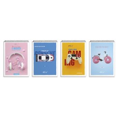 Блокнот А6 на 80 аркушів у клітинку на спіралі зверху з картонною обкладинкою, в асортименті, №6768, ТМ Gold Brisk