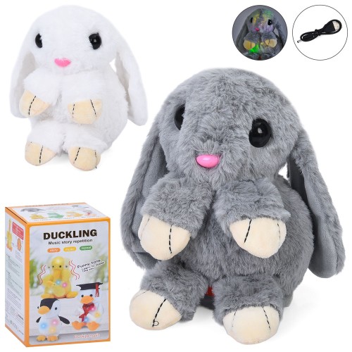 М'яка іграшка «Кролик» 18 см музична зі світлом та повтором голосу на акумуляторі, USB, в асортименті, у коробці 11,5х18,5х11,5 см
