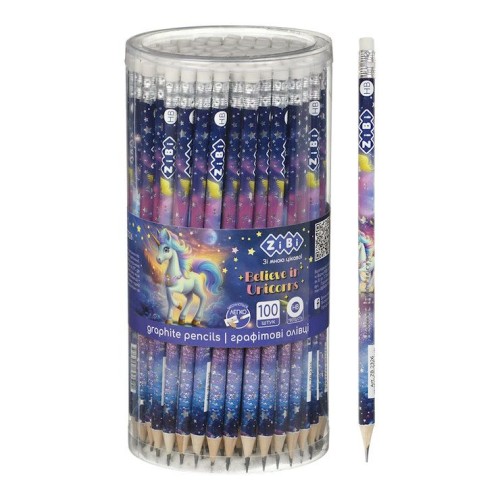 Олівець графітний «UNICORN» з гумкою HB, у тубі, ТМ Zibi