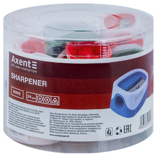 Точилка «Wave» 2х1,5 см без контейнера, в асортименті, ТМ Axent