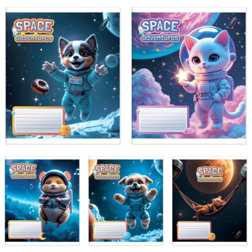 Зошит на 24 аркуші у клітинку «Космічні пригоди», № 1019, Пір'їнка