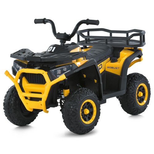 Квадроцикл р/к 2,4G на 4 мотори 25 Вт з 1 акумулятором 24V 4,5AH музичний зі світлом, USB, TF, BLUETOOTH, шкіряним сидінням, EVA, жовтий.