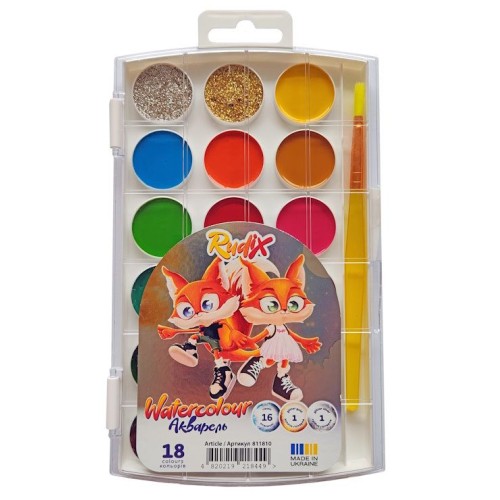 Фарби акварельні на 18 кольорів, золото та срібло, RUDIX