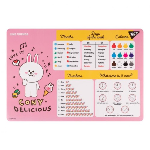 Підкладка для столу «Line Friends. Cony» 42х29 см з підказками з англійської мови, ТМ Yes