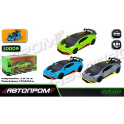 Машина «Lamborghini Huracon STO» 12,5 см 1:32 металева інерційна з дверима що відкриваютться, в асортименті, у коробці 16,5х7х8 см, Автопром.