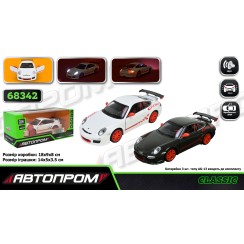 Автомобіль мет. АВТОПРОМ арт. 68342 (48 шт/2) 2 кольори 1:32 Porsche 911 GT3 RS, батарейки, світло, звук, відкриваються двері, кор. 18*9*8 см