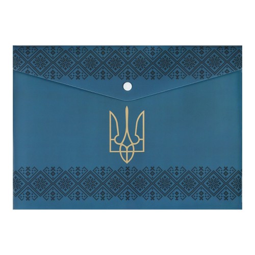 Папка-конверт «UKRAINE DECOR» А4 на кнопці вишиванка блакитна, ТМ Buromax