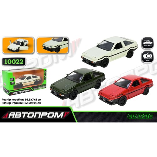 Машина «Toyota AE86» 12,5 см металева з дверима що відкриваються, в асортименті, у коробці 16,5х8х7 см, Автопром