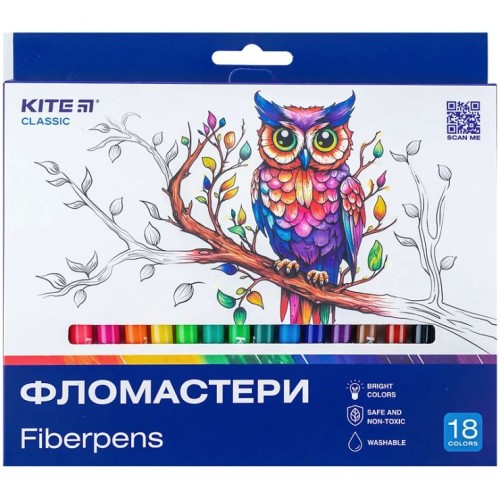 Фломастери «Classic» на 18 кольорів, ТМ Kite